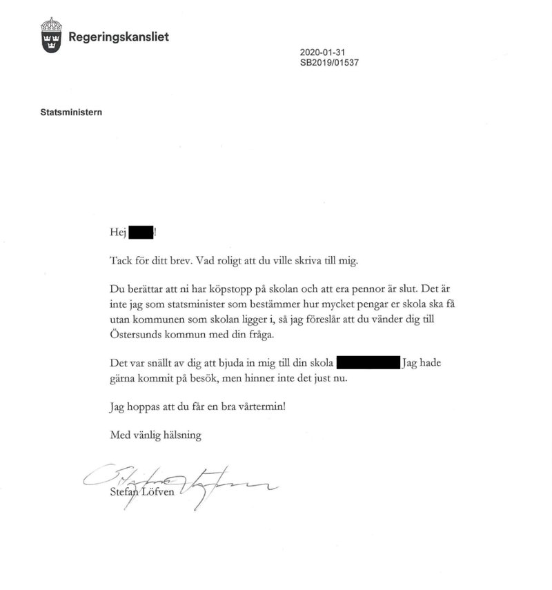 Stefan Löfvens svar till 10-åringen